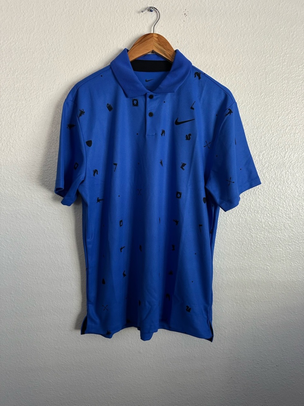 Nike Tour Dri-Fit Golf Polo Shirt All Over Logo Royal Blue FQ0426 Size Medium